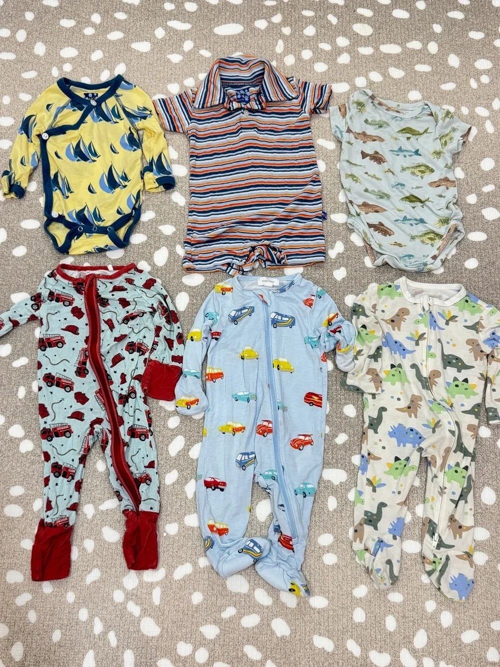 Lot of 6 bamboo baby boy footies onesie romper short sleeve zippy fish newborn